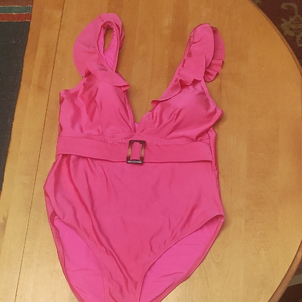 Pink Ruffled Swimsuit with Belt